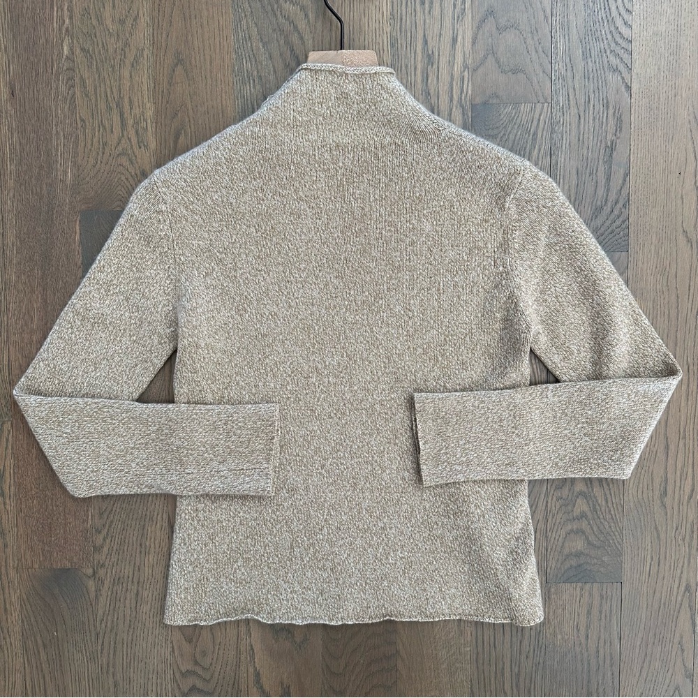 TSE 100% Cashmere Classic Knit Funnel Neck Sweater Tan and White Melange Small - Picture 7 of 8